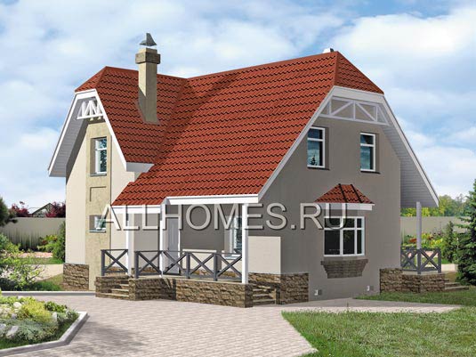 Проект одноэтажного загородного кирпичного дома с мансардой I-165-1K площадью 165.10 кв.м и материалом кирпич