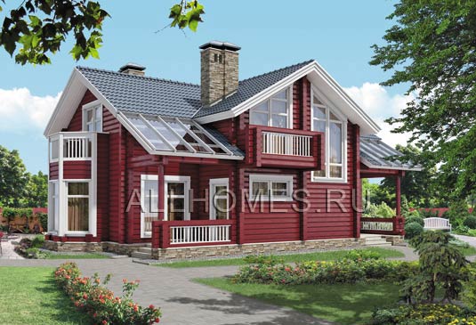 Проект загородного дома с мансардным этажом J-172-1D площадью 172.00 кв.м и материалом дерево