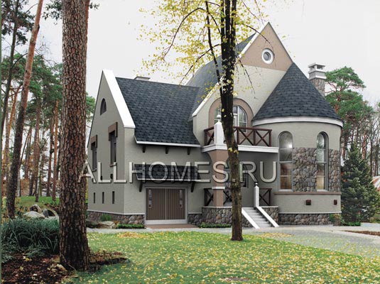 Проект загородного особняка в романтическом стиле с элементами модерна J-220-1P площадью 219.90 кв.м и материалом пеноблоки