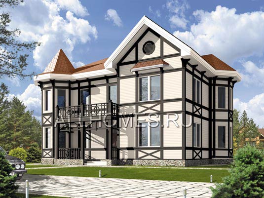 Проект респектабельного загородного особняка из пенобетона J-209-1P площадью 208.60 кв.м и материалом пеноблоки