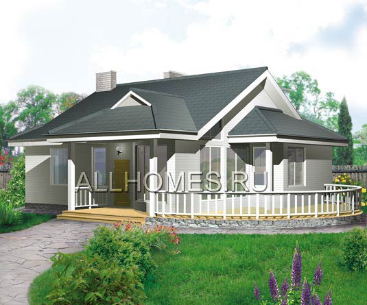 Проект коттеджа из газобетона F-126-1P площадью 126.30 кв.м и материалом пеноблоки