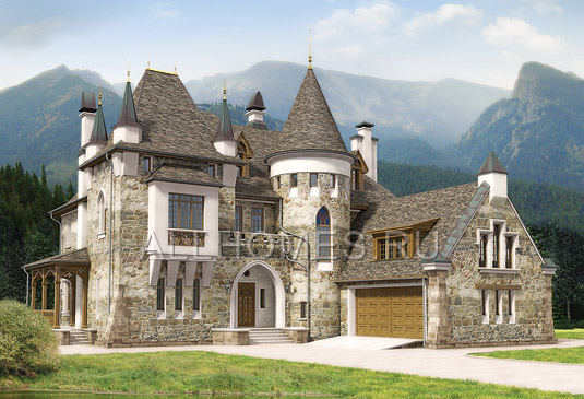 Проект дома в стиле средневекового замка V-550-1K площадью 550.90 кв.м и материалом кирпич