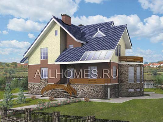 Проект современного коттеджа на высоком цоколе L-397-1K площадью 397.10 кв.м и материалом кирпич