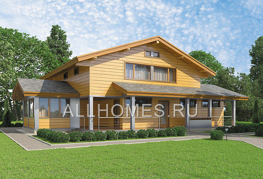 Проект загородного коттеджа из бруса L-278-1D площадью 277.40 кв.м и материалом дерево