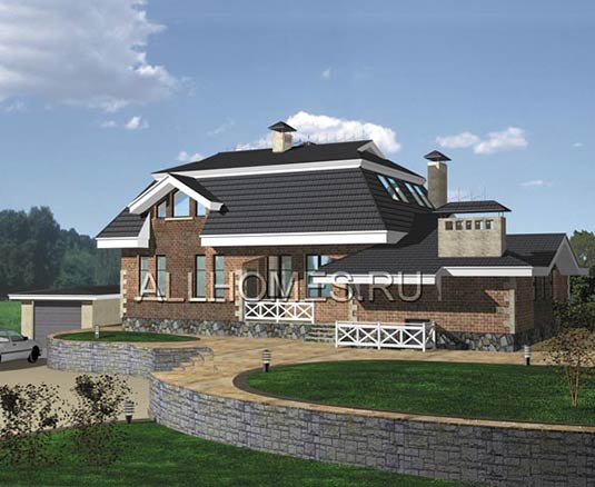 Проект коттеджа с шатровой кровлей K-219-1P площадью 218.50 кв.м и материалом пеноблоки