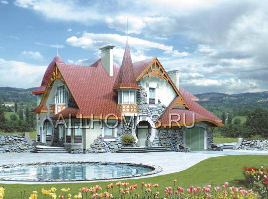 Проект оригинального особняка в стиле эклектика K-220-1P площадью 220.20 кв.м и материалом пеноблоки