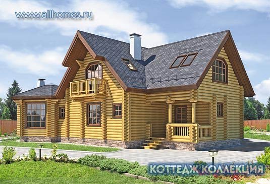 Проект бревенчатого загородного коттеджа J-181-1D площадью 180.60 кв.м и материалом дерево