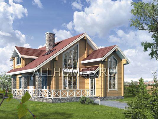 Проект деревянного загородного коттеджа с двускатной крышей H-178-1D площадью 178.30 кв.м и материалом дерево