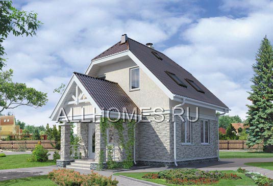 Проект коттеджа с мансардой загородного типа F-103-1S площадью 103.10 кв.м и материалом каркас