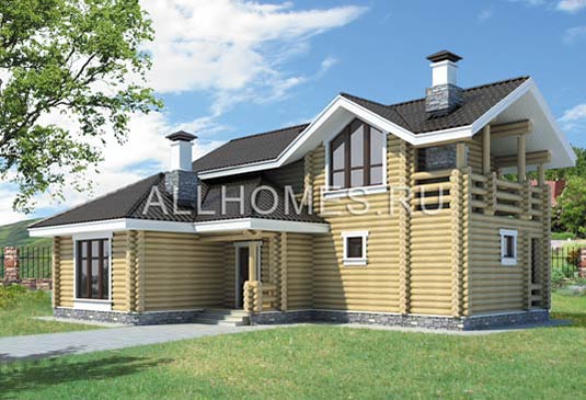 Проект загородного дома из бревна K-161-1D площадью 162.40 кв.м и материалом дерево