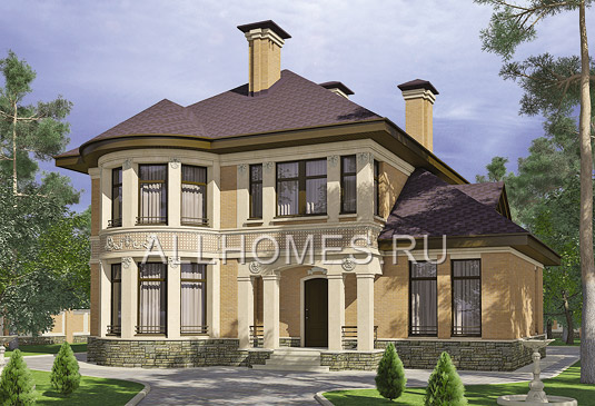 Проект загородного особняка с циркульными эркерами L-246-1K площадью 245.00 кв.м и материалом кирпич