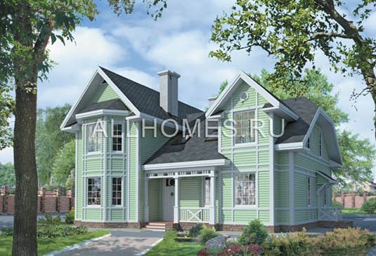 Проект дома с декоративными деревянными элементами K-280-1P площадью 279.50 кв.м и материалом пеноблоки