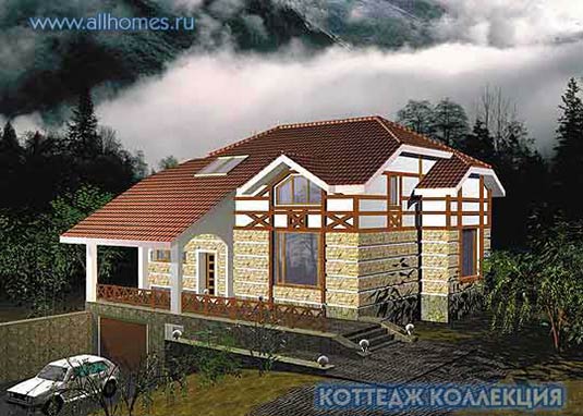 Проект особняка для строительства на рельефном участке I-283-1P площадью 283.40 кв.м и материалом пеноблоки