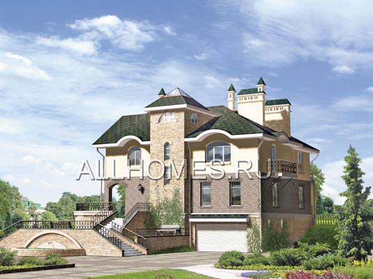 Проект трехэтажного загородного коттеджа K-418-1P площадью 418.30 кв.м и материалом пеноблоки