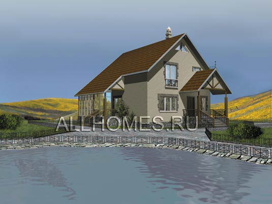 Проект загородного дома из бетонных камней J-187-1P площадью 186.80 кв.м и материалом пеноблоки