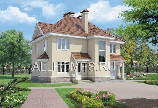 Проект небольшого дачного дома с камином K-209-1P площадью 209.10 кв.м и материалом пеноблоки