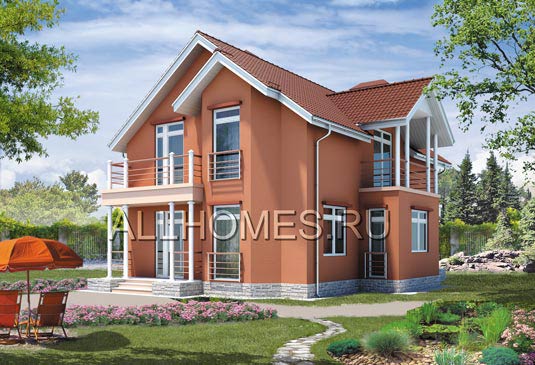 Проект современного загородного дома J-186-1P площадью 187.20 кв.м и материалом пеноблоки