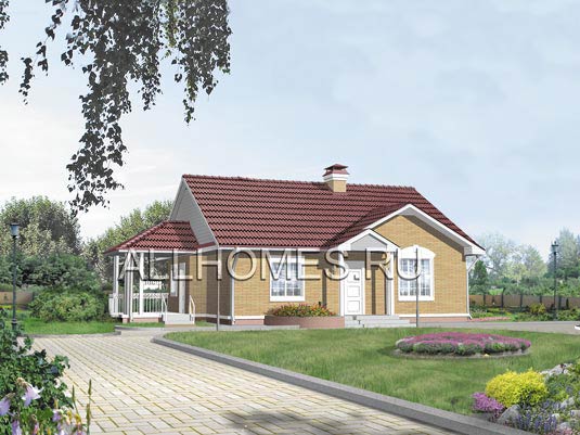 Проект одноэтажного загородного дома E-102-1P площадью 102.00 кв.м и материалом пеноблоки