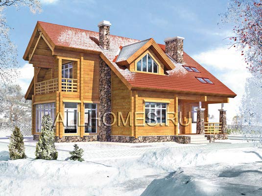 Проект деревянного коттеджа с двускатной кровлей J-203-1D площадью 202.70 кв.м и материалом дерево