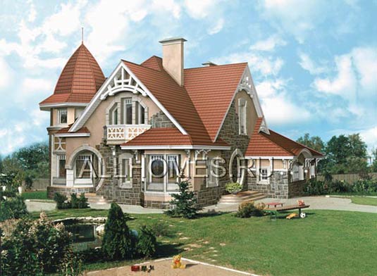 Проект загородного особняка с индивидуальной архитектурой L-243-1K площадью 243.00 кв.м и материалом кирпич