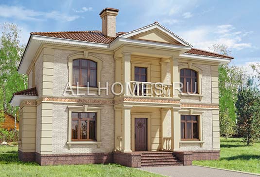 Проект двухэтажного загородного особняка L-215-1K площадью 217.00 кв.м и материалом кирпич