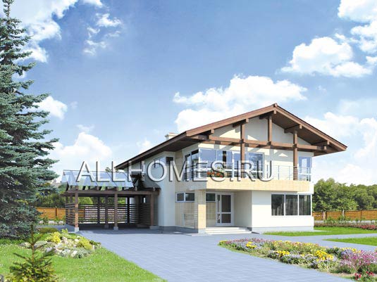 Проект коттеджа с антресольным этажом L-298-1K площадью 298.00 кв.м и материалом кирпич