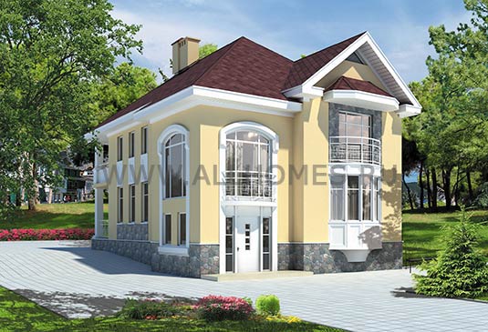 Проект коттеджа из крупноформатный керамических камней H-159-1K площадью 158.50 кв.м и материалом кирпич