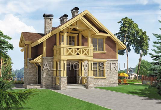 Проект дома из блоков из ячеистого бетона с элементами из дерева J-154-1P площадью 153.80 кв.м и материалом пеноблоки