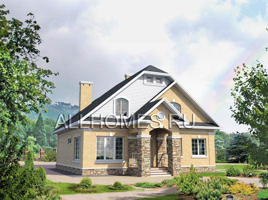 Проект загородного коттеджа с мансардным этажом J-186-1K площадью 186.70 кв.м и материалом кирпич