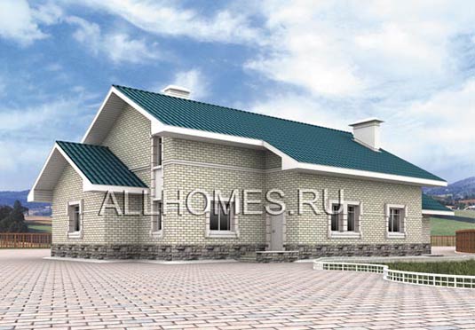 Проект коттеджа из поризованного камня с мансардной кровлей J-242-1K площадью 241.60 кв.м и материалом кирпич