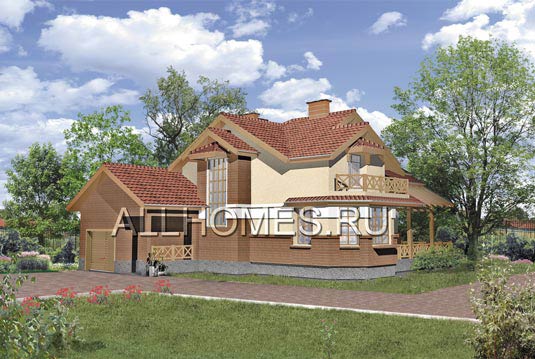 Проект небольшого загородного коттеджа с террасой H-207-1P площадью 207.20 кв.м и материалом пеноблоки