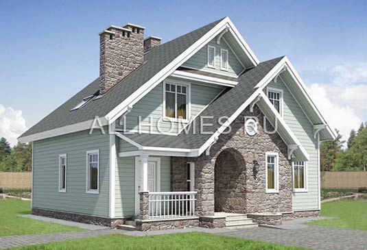 Проект коттеджа с наружной отделкой доской J-167-1P площадью 166.74 кв.м и материалом пеноблоки