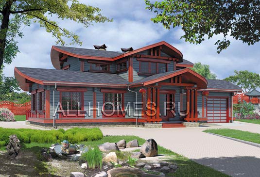 Проект коттеджа  в традициях востока L-224-1D площадью 224.40 кв.м и материалом дерево