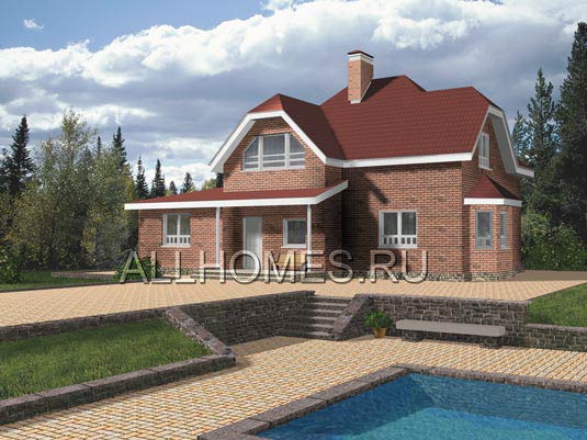 Проект загородного дома облицованного кирпичом G-151-1P площадью 150.90 кв.м и материалом пеноблоки