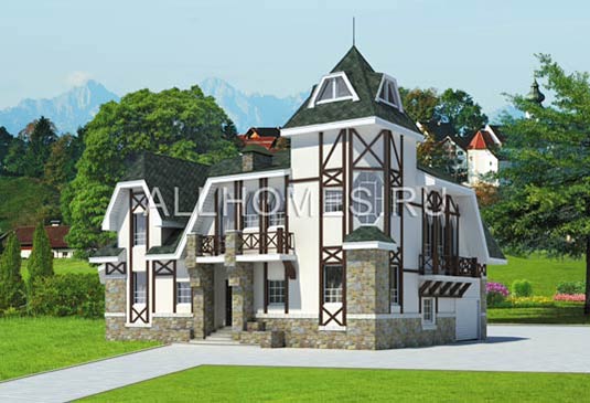 Проект особняка из поризованного камня L-290-1K площадью 290.30 кв.м и материалом кирпич