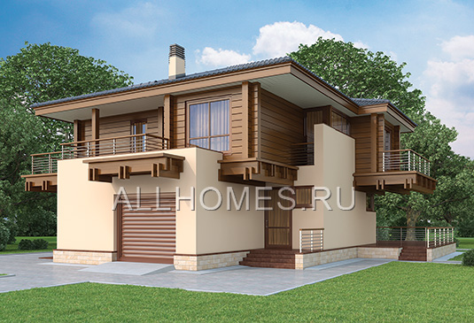Проект комбинированного дома из керамзитобетона и бруса L-230-1D площадью 230.10 кв.м и материалом дерево