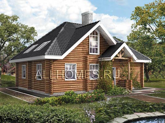 Проект небольшого бревенчатого одноэтажного дома с мансардой H-151-1D площадью 151.30 кв.м и материалом дерево