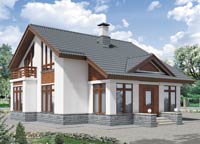 Проект загородного коттеджа из пеноблоков с каркасной верандой I-156-1P