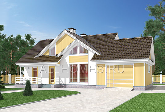 Проект коттеджа с двумя террасами K-206-1P площадью 206.40 кв.м и материалом пеноблоки