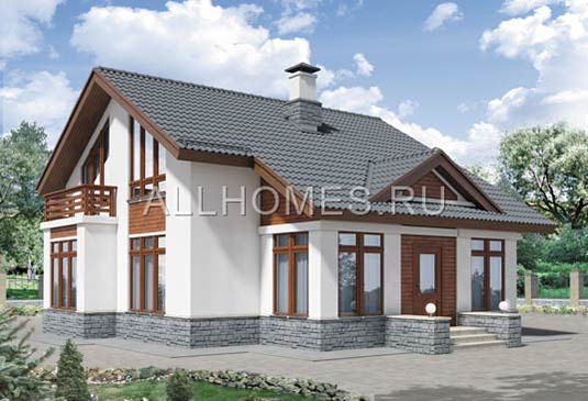 Проект загородного коттеджа из пеноблоков с каркасной верандой I-156-1P площадью 157.10 кв.м и материалом пеноблоки