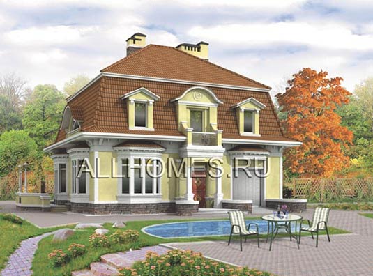 Проект коттеджа в духе русских дворянских усадеб K-203-1K площадью 203.00 кв.м и материалом кирпич