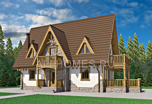 Проект загородного дом для узких участков J-153-1P площадью 154.90 кв.м и материалом пеноблоки