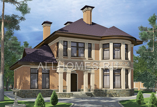 Проект комфортабельного загородного дома с полукруглым эркером L-246-2K площадью 245.00 кв.м и материалом кирпич