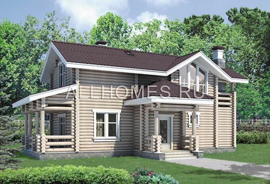 Проект современного коттеджа из калиброванного бревна I-131-1D площадью 131.00 кв.м и материалом дерево