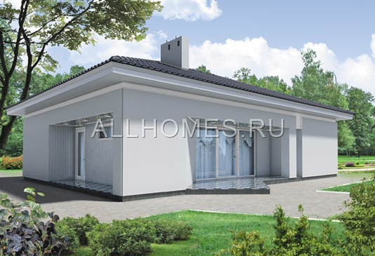 Проект одноэтажного особняка с тремя жилыми комнатами F-108-1P площадью 108.00 кв.м и материалом пеноблоки