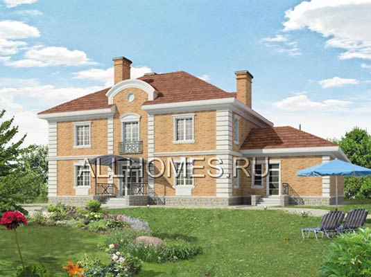 Проект особняка с пристроенным бассейно - банным комплексом L-377-1K площадью 376.50 кв.м и материалом кирпич