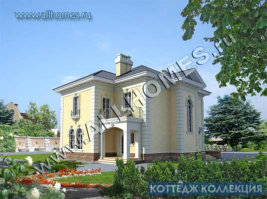 Проект двухэтажного особняка в классическом стиле I-184-1P площадью 184.00 кв.м и материалом пеноблоки