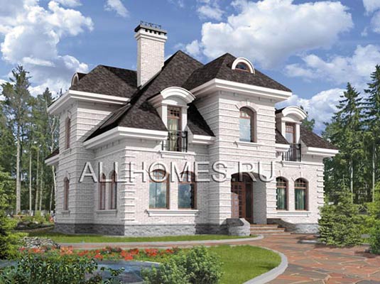 Проект особняка с деталями декора из лицевого кирпича J-204-1K площадью 204.40 кв.м и материалом кирпич