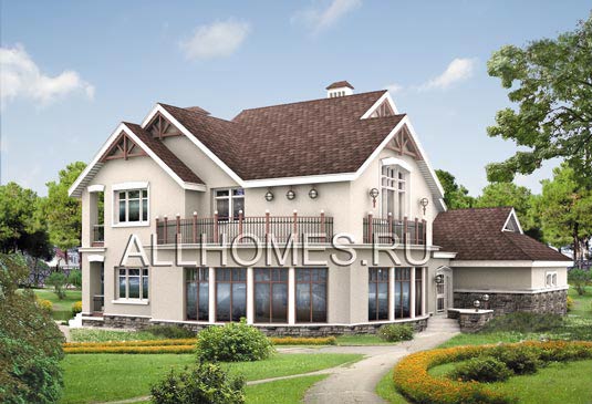 Проект коттеджа в стиле традиционной русской усадьбы L-385-1P площадью 394.80 кв.м и материалом пеноблоки