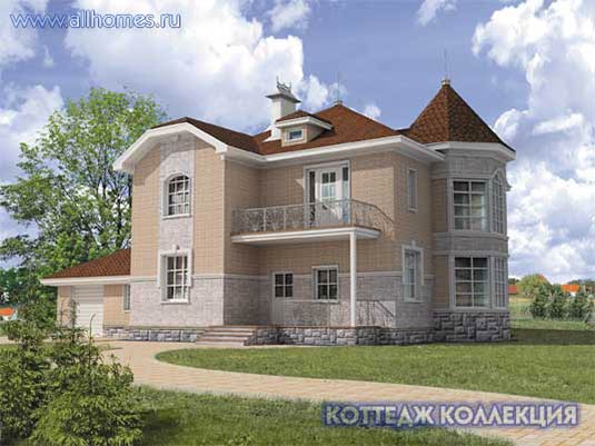 Проект роскошного особняка с пятигранным эркером K-273-1P площадью 272.80 кв.м и материалом пеноблоки